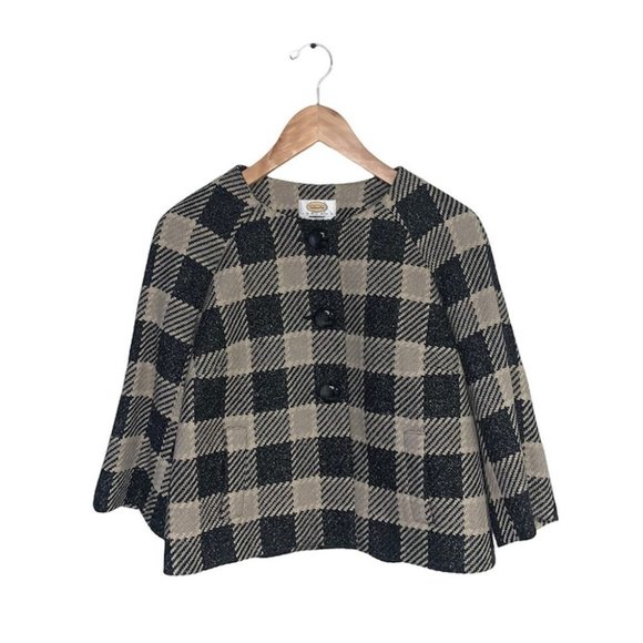 NWT Vintage Talbots Two Piece Skirt Jacket Buffalo Plaid Tan Black Size 6 Petite - Picture 2 of 16